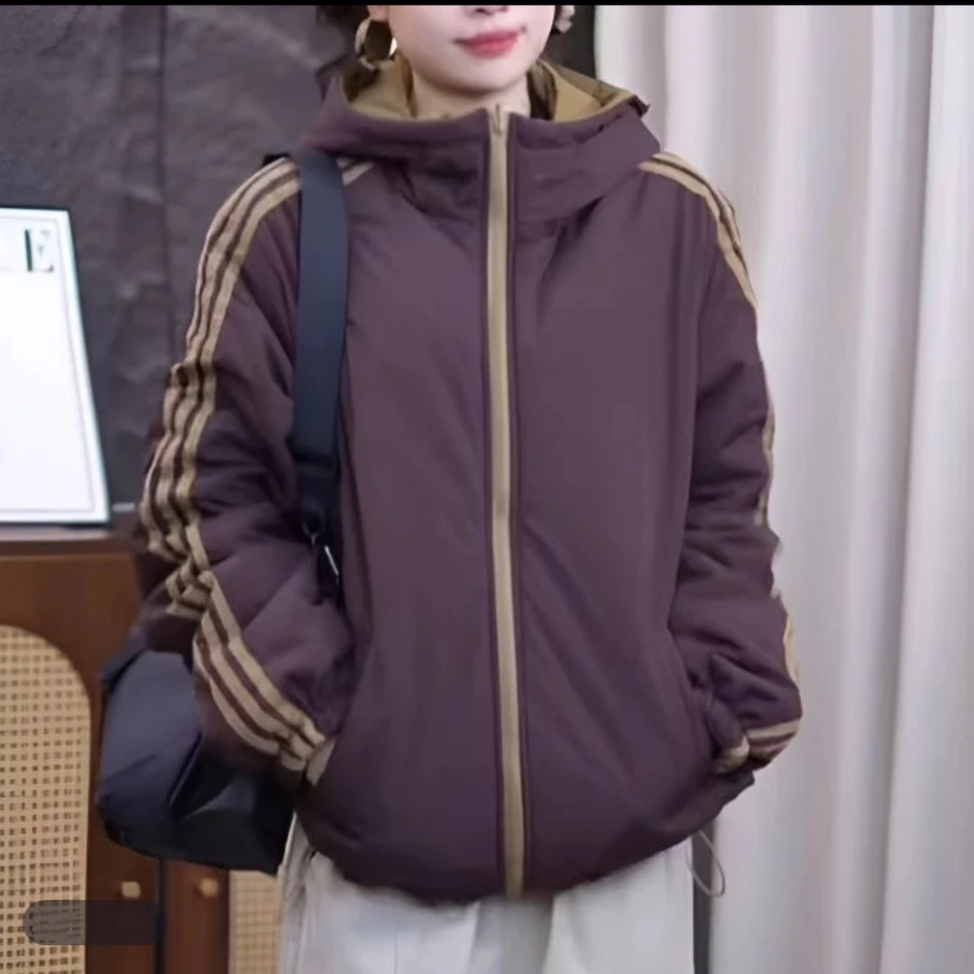 【双面穿棉服】双拼接女厚款连帽棉衣连帽宽松棉服两面穿保暖户外