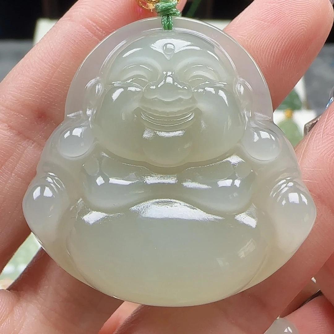 和田玉18K金镶嵌吊坠(赠链)