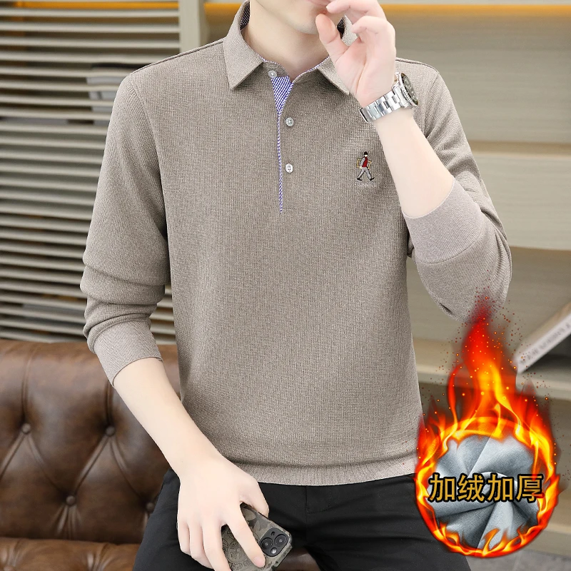 埃卢涅芬男士长袖Polo衫T恤新款潮流休闲翻领加绒加厚打底衫男装