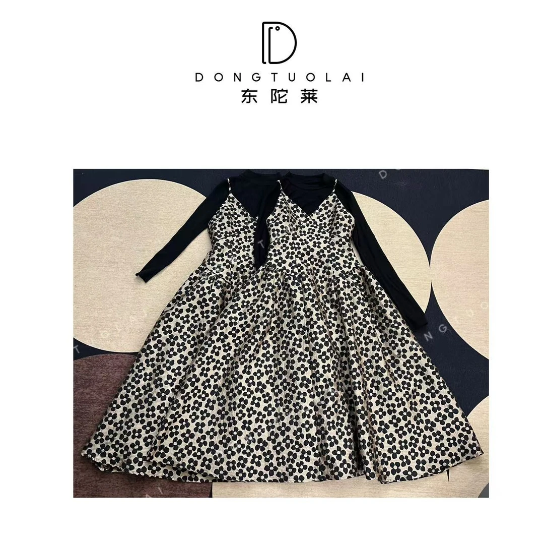 《孤品连衣裙》连衣裙时尚休闲复古长款轻奢式印花设计师黑色重工