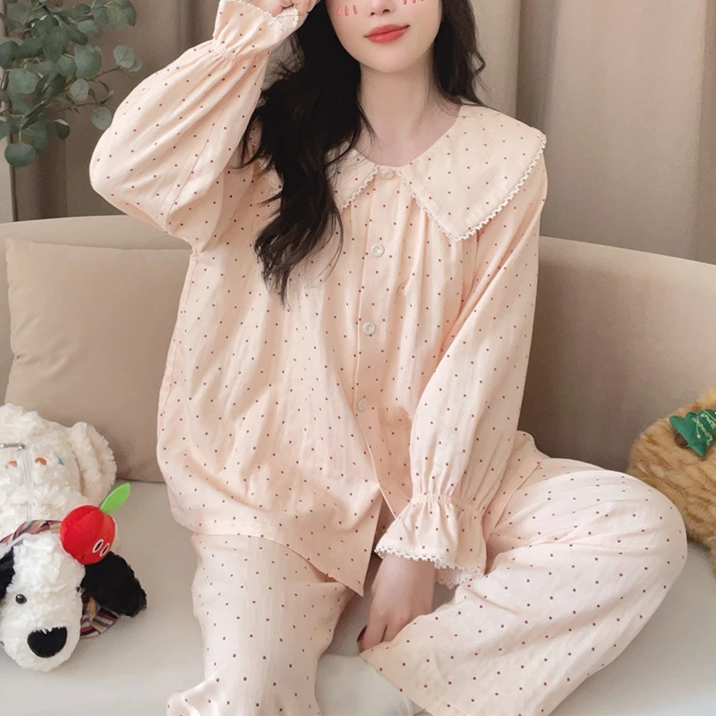 【5729波点】甜美新款棉纱薄春秋外穿公主家居服睡衣宽松长袖