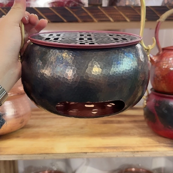 晓***风紫铜手工制作提梁炭炉一个大号