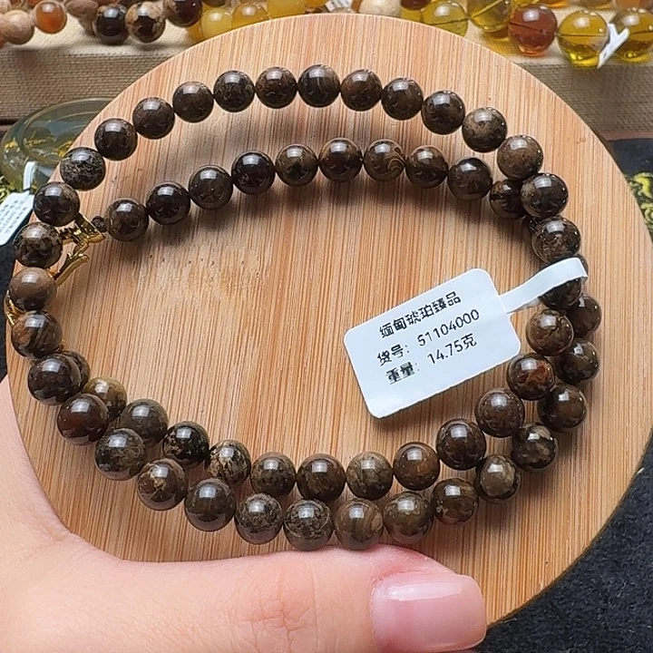 琥珀未镶嵌珠宝奇石7.4mm油根妈妈链