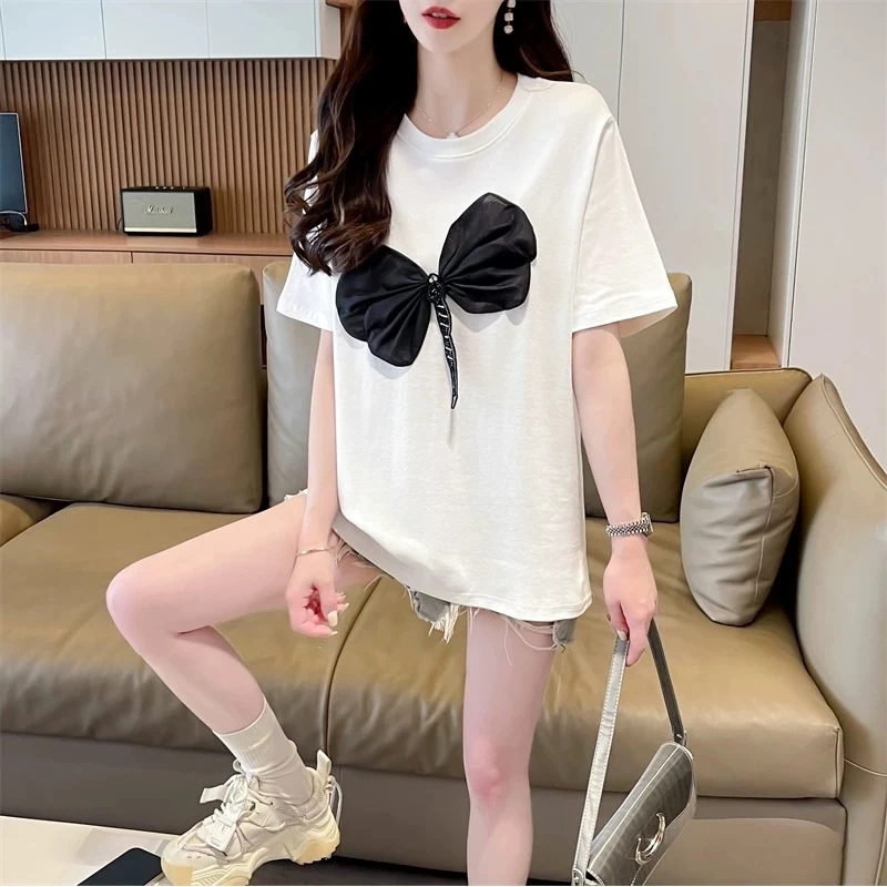 【龙哥专属】设计感小众立体蝴蝶结短袖T恤夏季宽松独特别致圆领