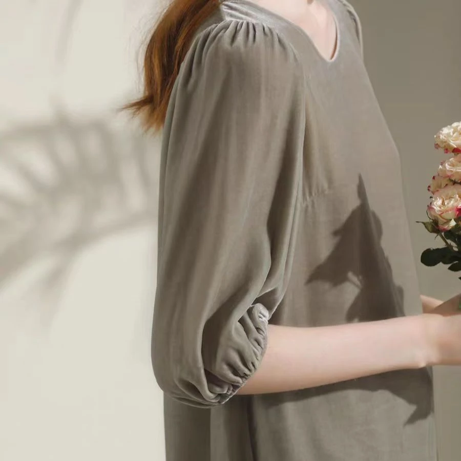 100%桑蚕丝2025早春圆领泡泡短袖时尚洋气百搭女上衣