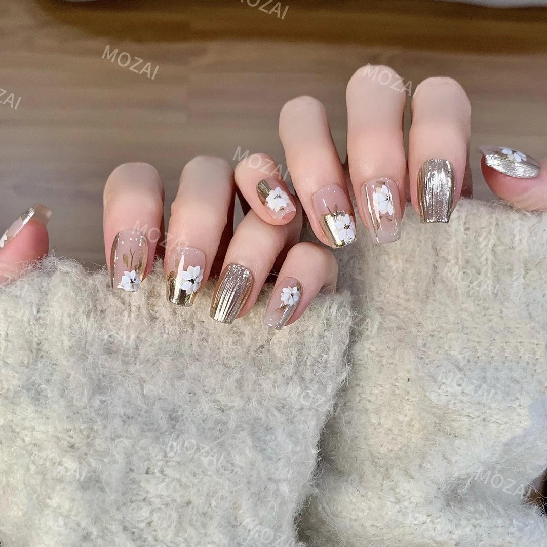 茉哉高定【水彩手绘/幽兰沁露】纯手工定制美甲穿戴甲F0033 t