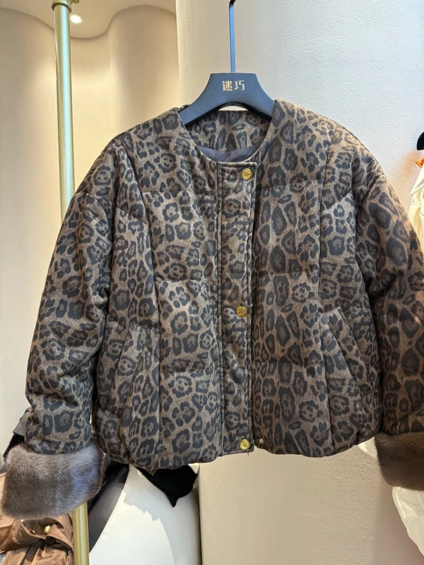 迷巧集合豹纹鹅绒服休闲