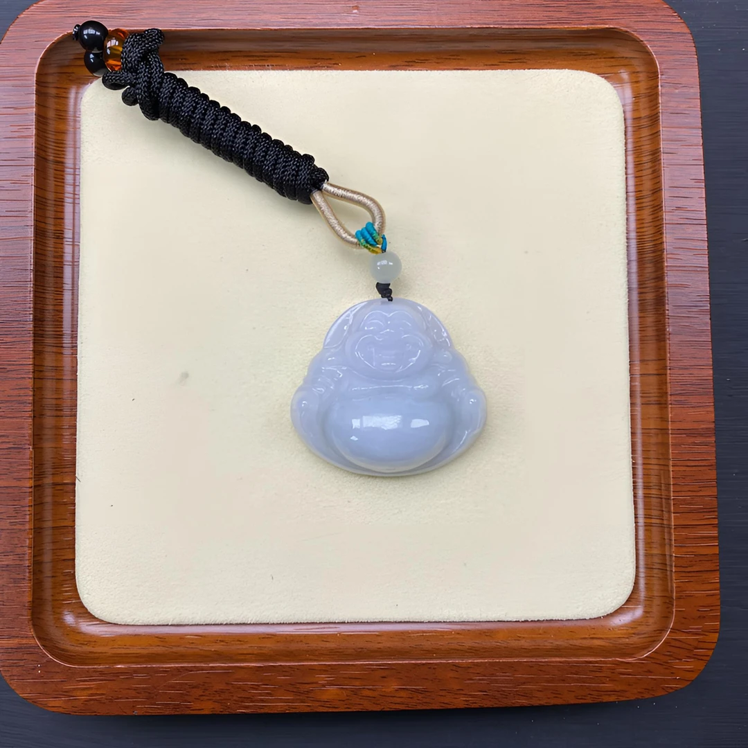 缅甸A货翡翠卡35+白月光白冰厚装大肚佛公高冰高透双面气质精美