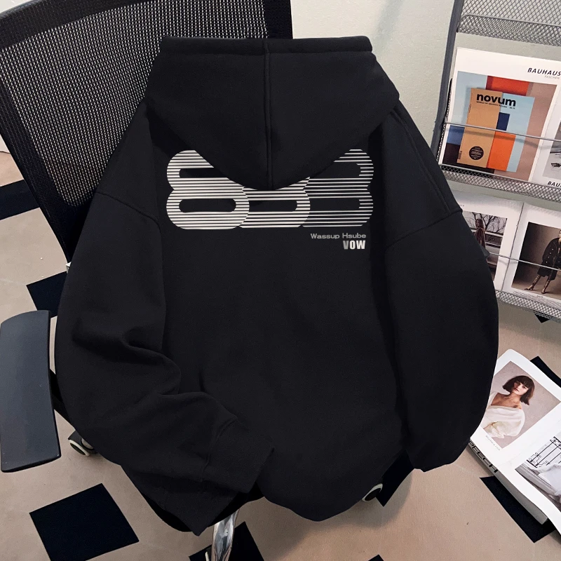 WASSUP HSUBE 重磅字母连帽加绒套头卫衣男秋冬宽松加厚上衣潮牌