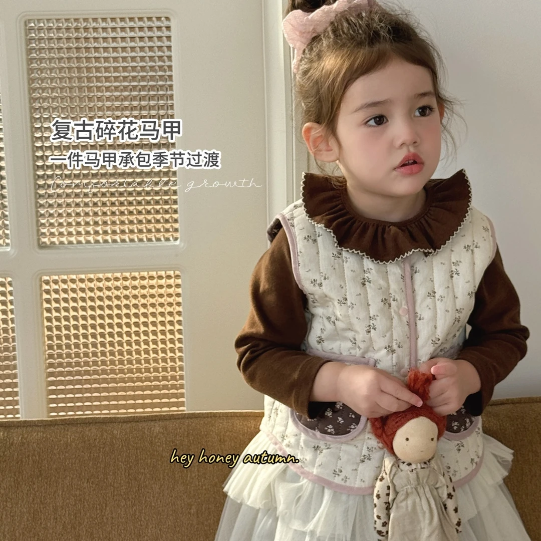 现货【嘿甜心】儿童秋季复古碎花两面可穿无袖女童马甲-71028