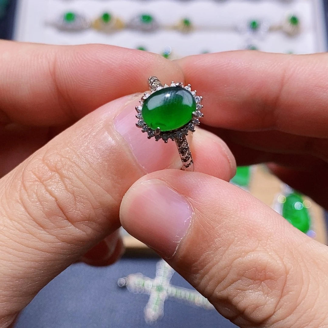 银S925镶嵌戒指翡翠戒指