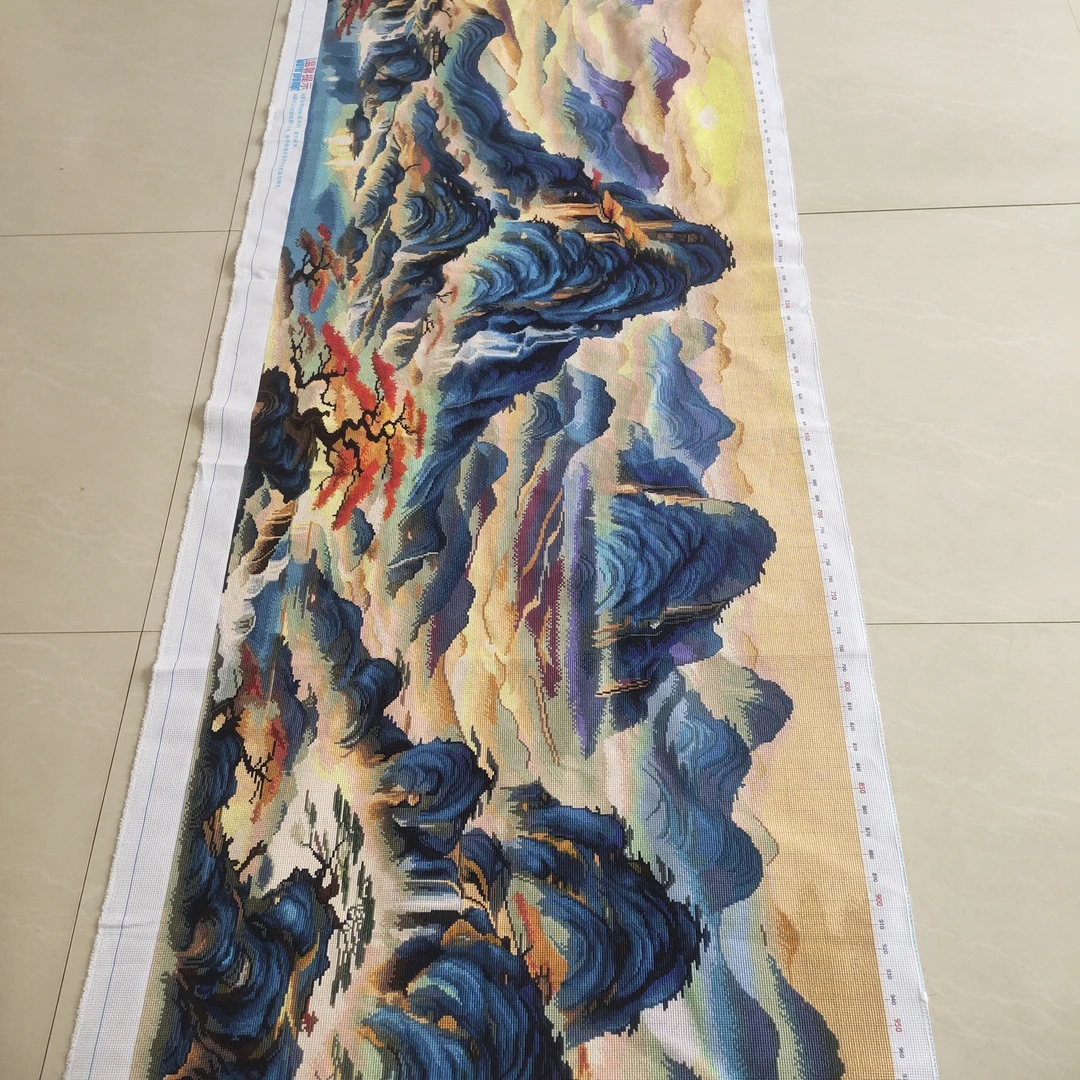 纯手工十字绣成品客厅大画山水万里山河紫气东来流水生财290✘一米