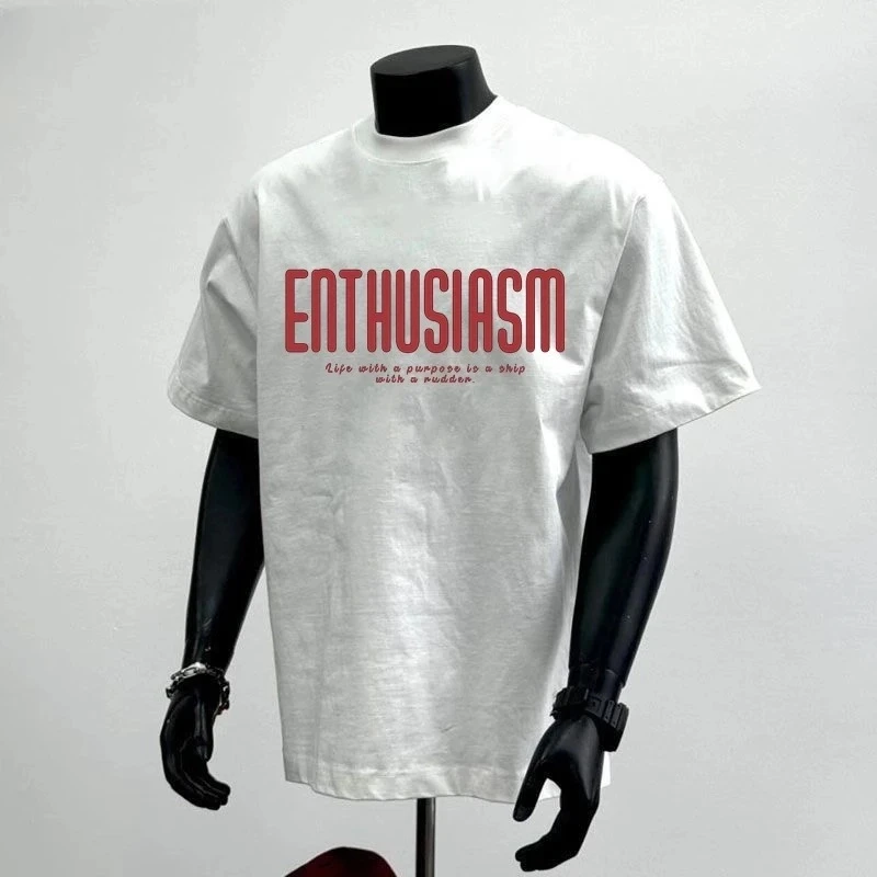 重磅纯棉不透美式潮牌字母印花纯棉宽松短袖T恤夏季高级感体恤衫