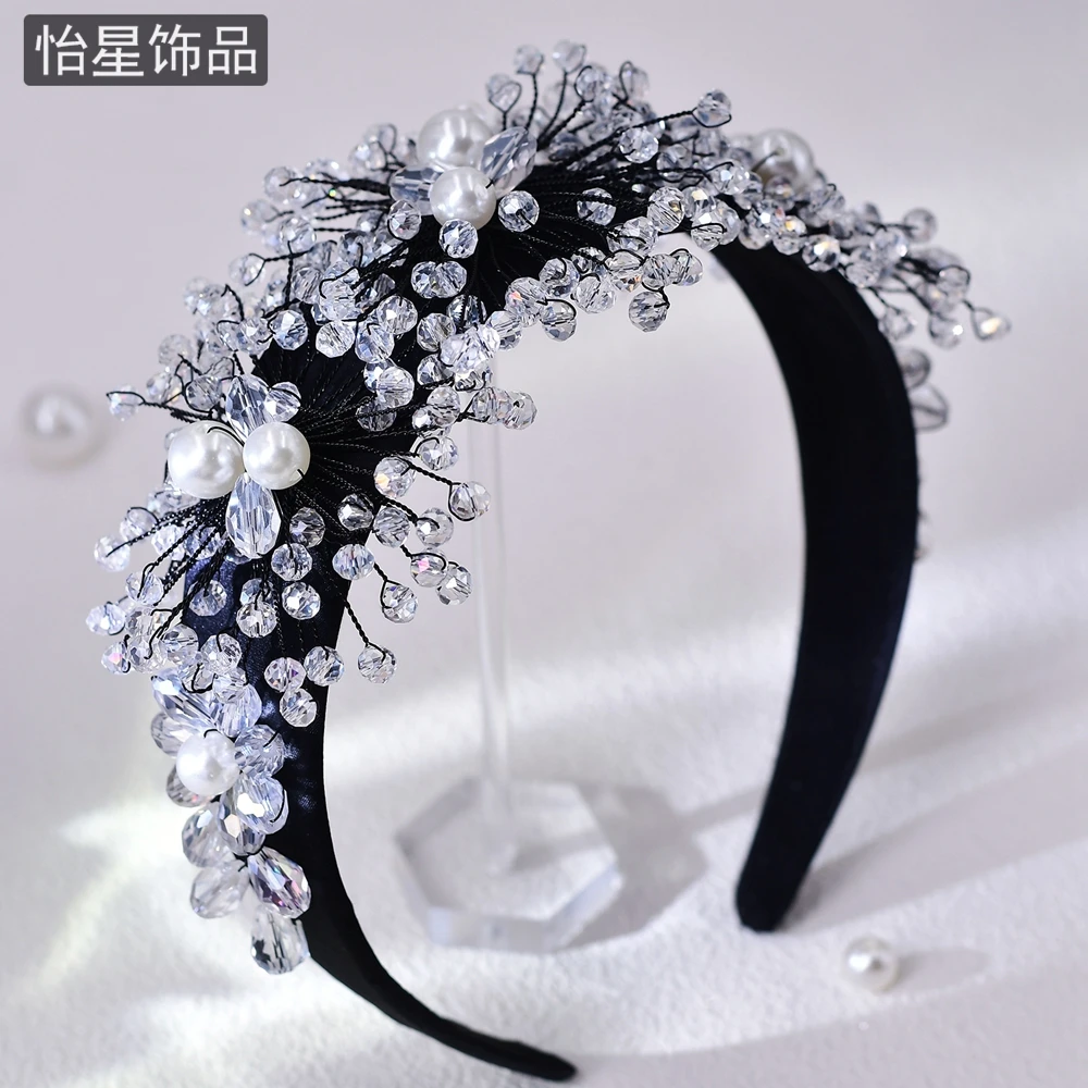 怡星 手工水晶串珠发箍宽边时尚百搭高级感少女感头饰压发发饰A98