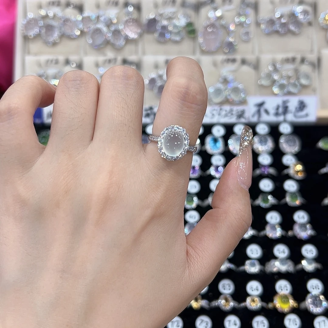蛇纹石玉银S925镀金镶嵌戒指
