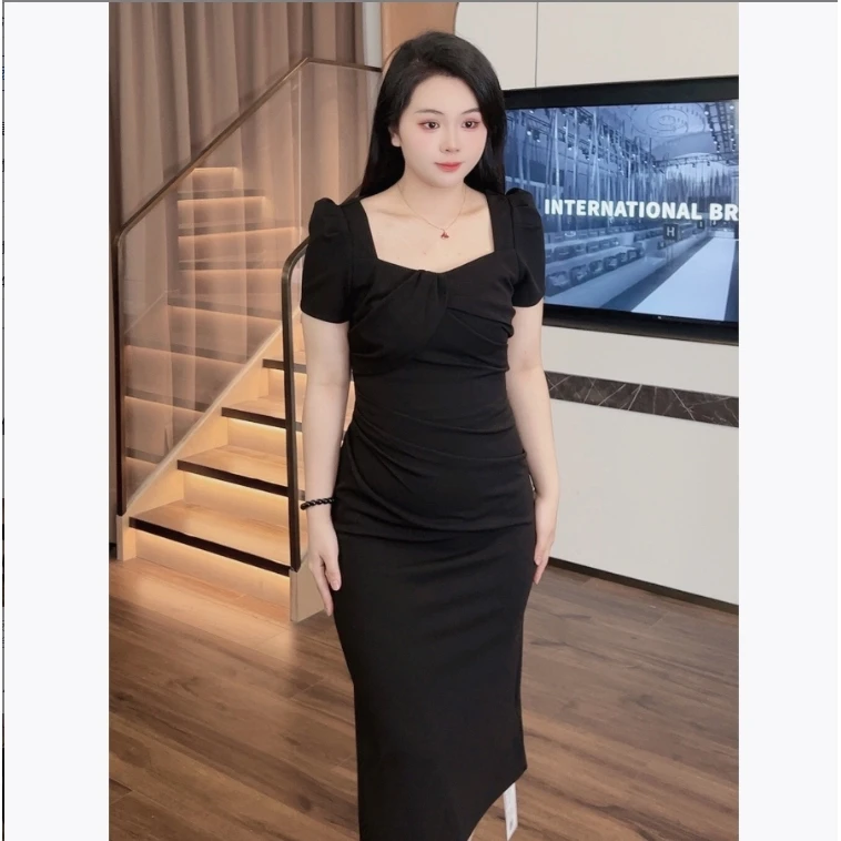 微胖定制【DM627】夏季胖mm遮肚气质显瘦大码女装短袖连衣裙