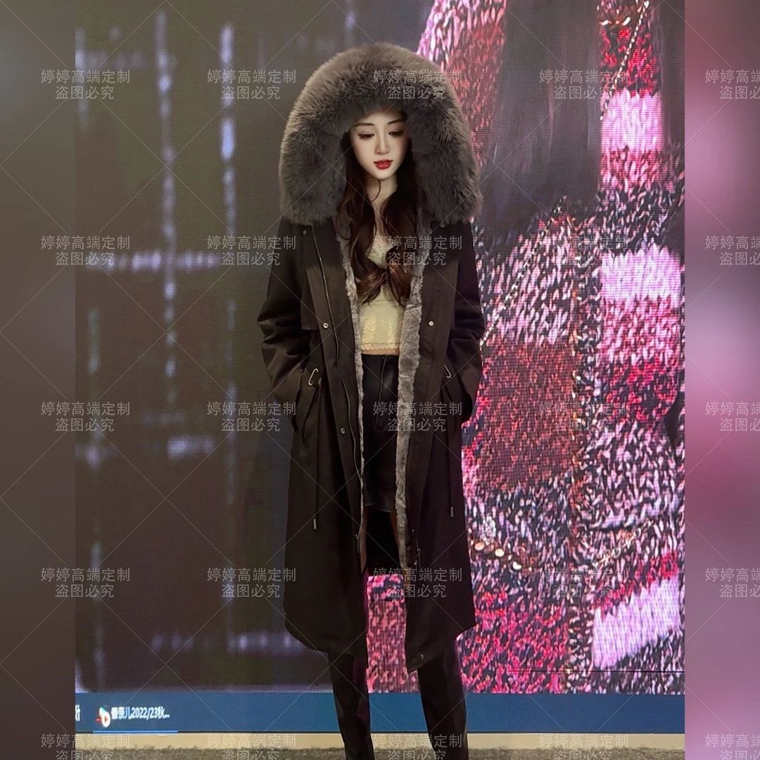 【玉兔獭兔+毛袖】2024新款女士派克服冬季加厚长款休闲时尚大毛领