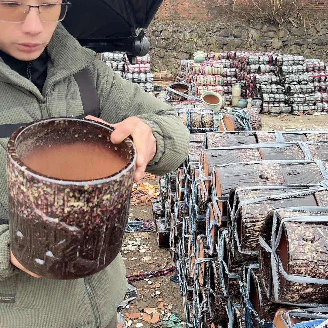 紫砂花盆口20高20（一个树桩红色