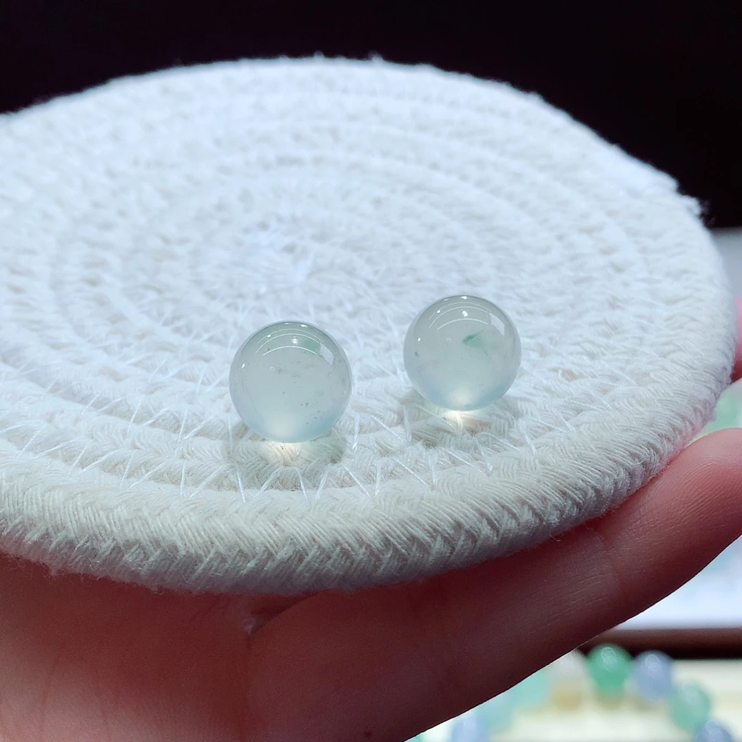 未镶嵌手链翡翠绿飘花对珠卡12mm
