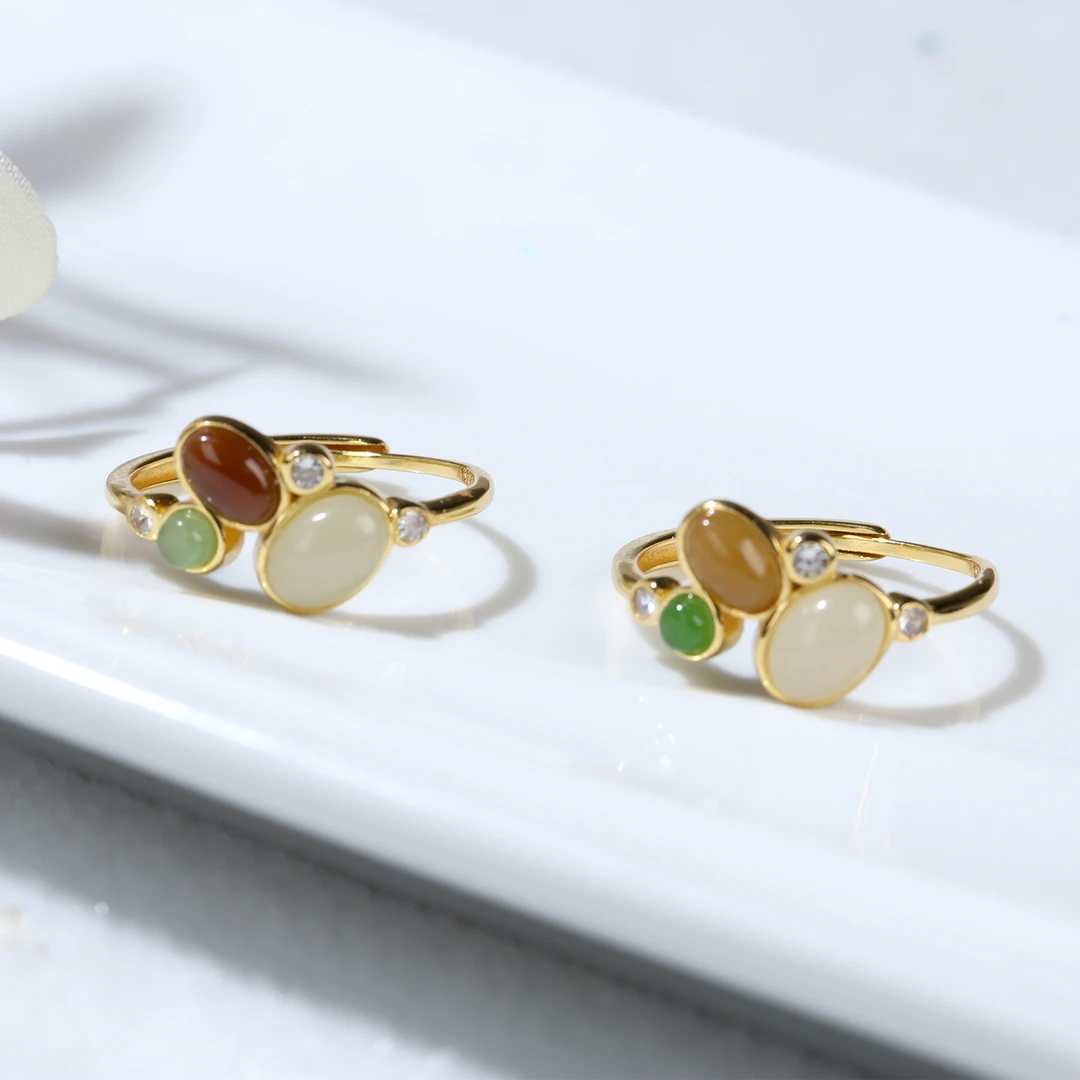 【 麦子家族】天然和田玉戒指S925银气质可调节多样性发1 D0829