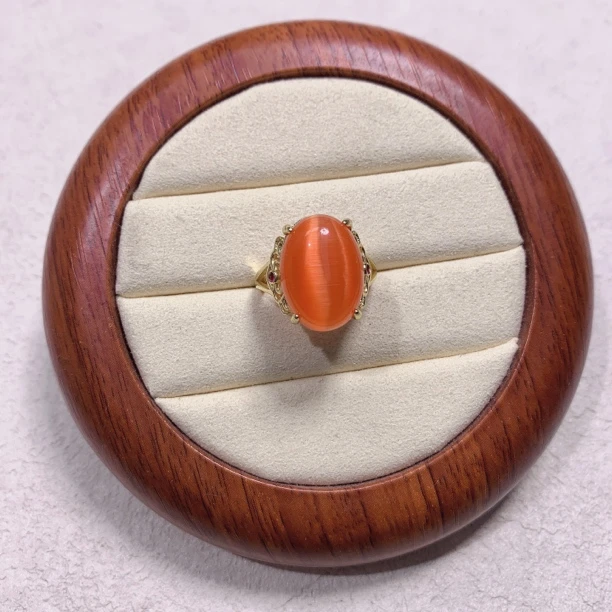 铜合金合成锆石戒指 经典百搭新款桔色椭圆戒指800