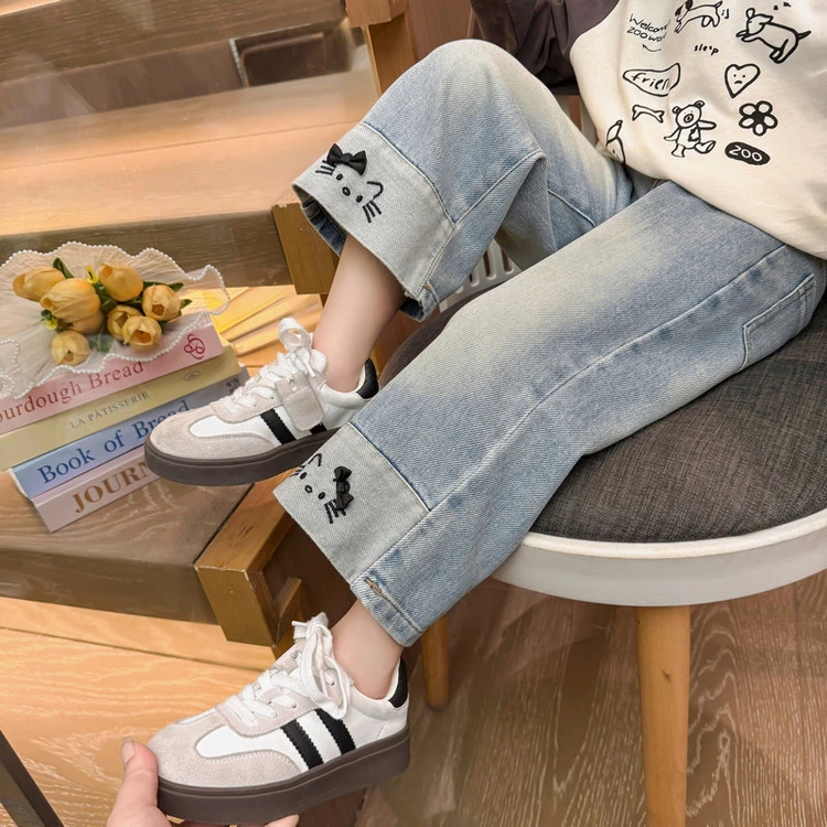 女童阔腿裤2025春秋新款小童韩版时髦儿童宽松洋气宝宝牛仔直筒裤