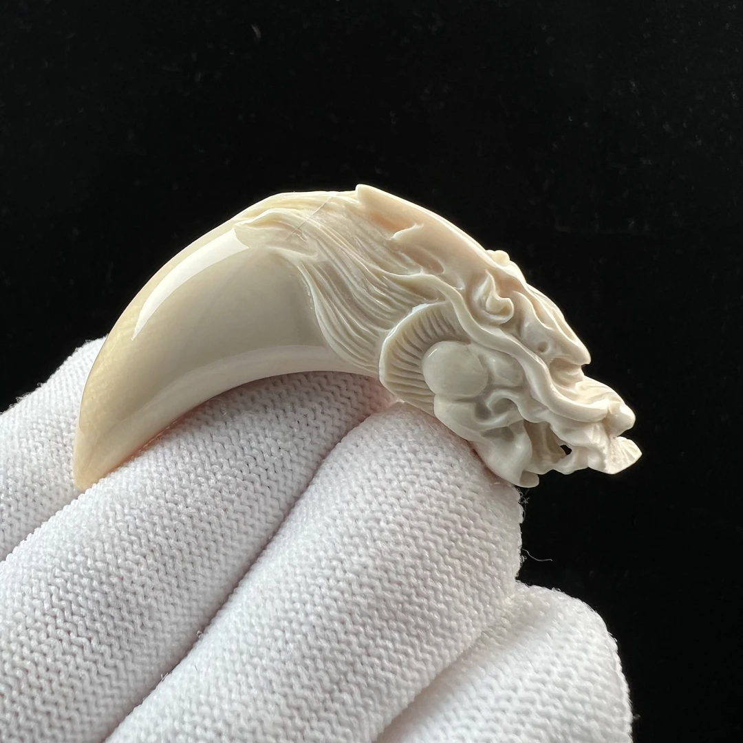 K8646天然猛犸牙雕刻龙牙尖12.3*51mm 支持鉴定 假一罚四