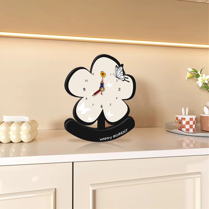 中古风桌面时钟摆件可摇摆创意花卉钟表摆放HR电视柜床头摆台装饰