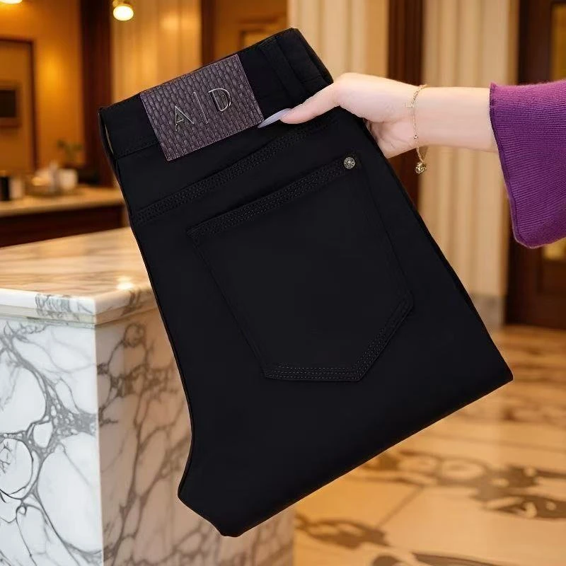 秋冬新款男裤修身休闲牛仔裤弹力潮流百搭黑色高端潮时尚轻奢裤子