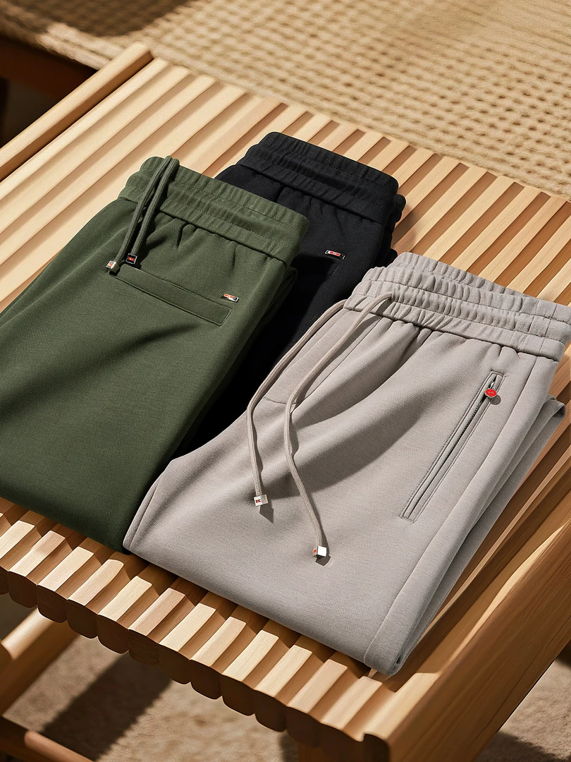 2025秋冬新款轻奢时尚潮流撞色拼接面膜空气层运动裤子男直筒卫裤