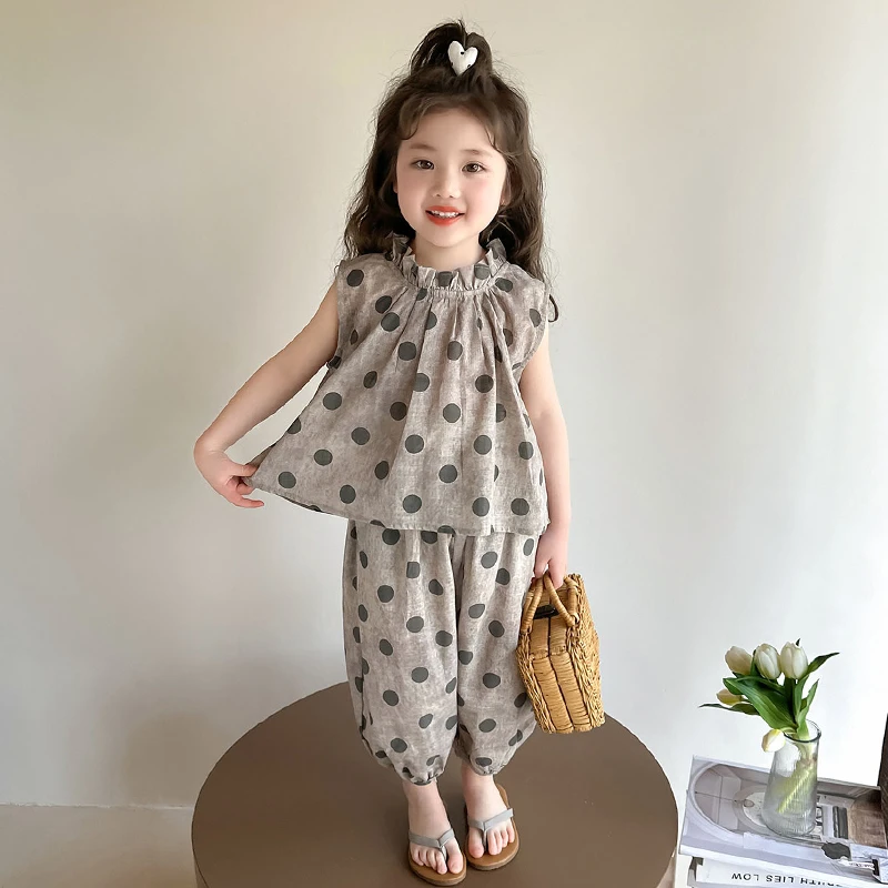 女童无袖套装洋气儿童夏季2025新款女宝宝防蚊裤两件套小女孩时髦