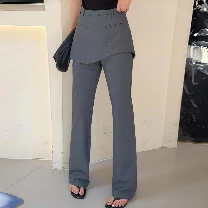 直筒阔腿休闲裤2025年新款显瘦百搭休闲裤宽松假两件直筒微喇裤
