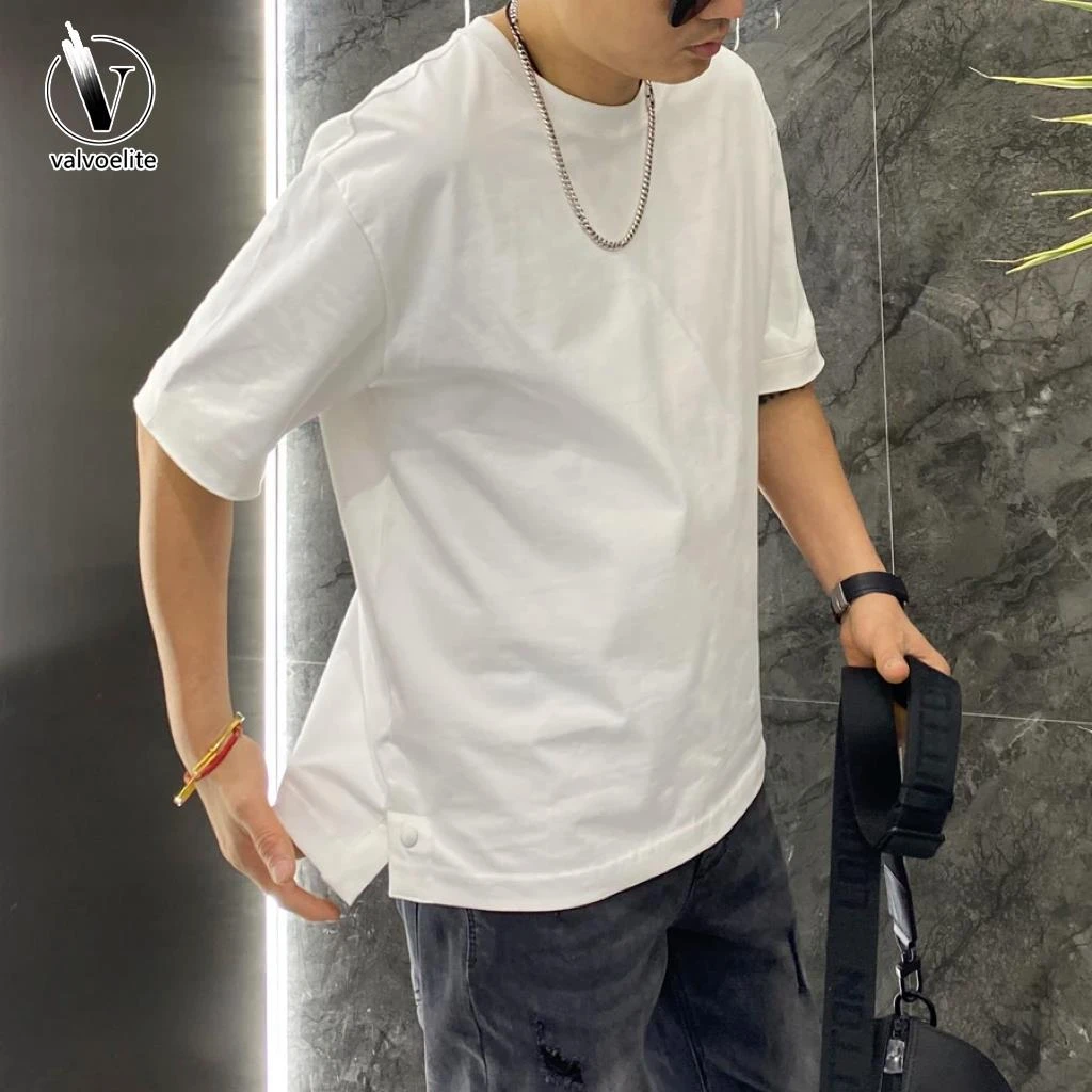 VALVOELITE夏季重磅短袖T恤男宽松休闲设计感纯色百搭打底衫半袖