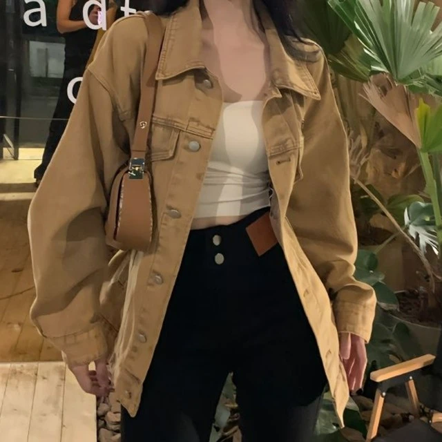 港式时尚覆古覆古牛仔夹克女士春秋季宽松和修身的美国覆古工作夹