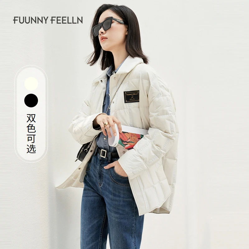 商场同款FF||仿佛冬季白色衬衫保暖白鸭绒外套女
