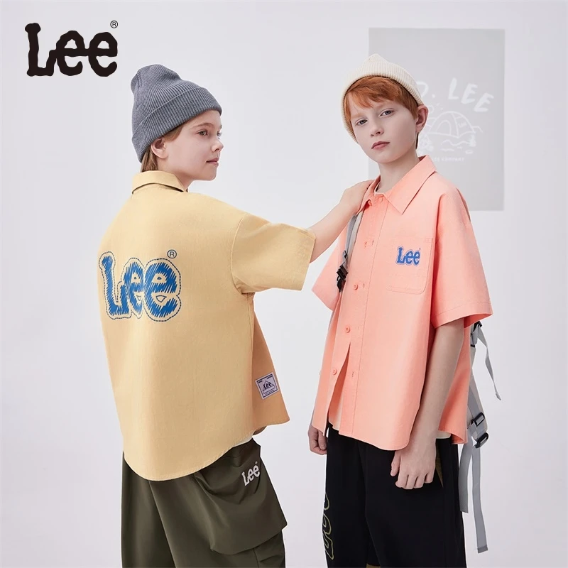 【纯棉】Leekids短袖衬衫夏季休闲衬衣洋气时尚百搭中大童翻领宽松