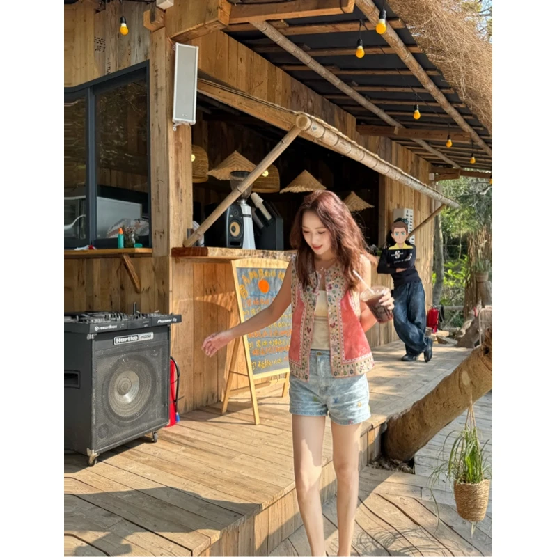 【金喜】粉色刺绣中式新款中式马甲