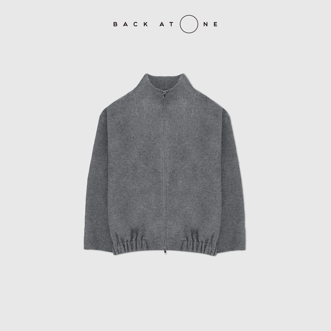 BACKATONE"智性漫游”羊毛双面呢双开拉链灰色外套 BFF-1BC261E-K
