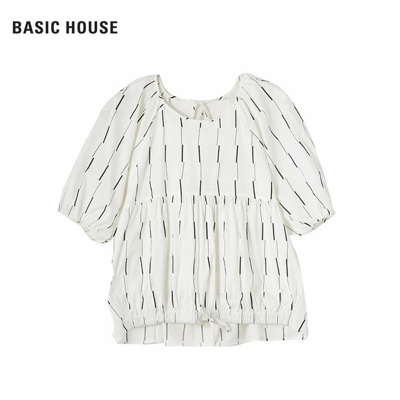 Basic House/百家好时尚百搭短袖衬衫BJ2417-HVBL321EWH