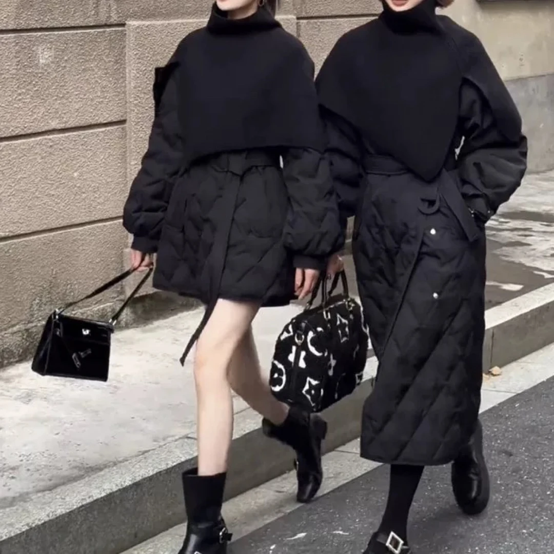 冬日特调千金感针织披肩菱格棉服外套女冬季新款显瘦时尚洋气