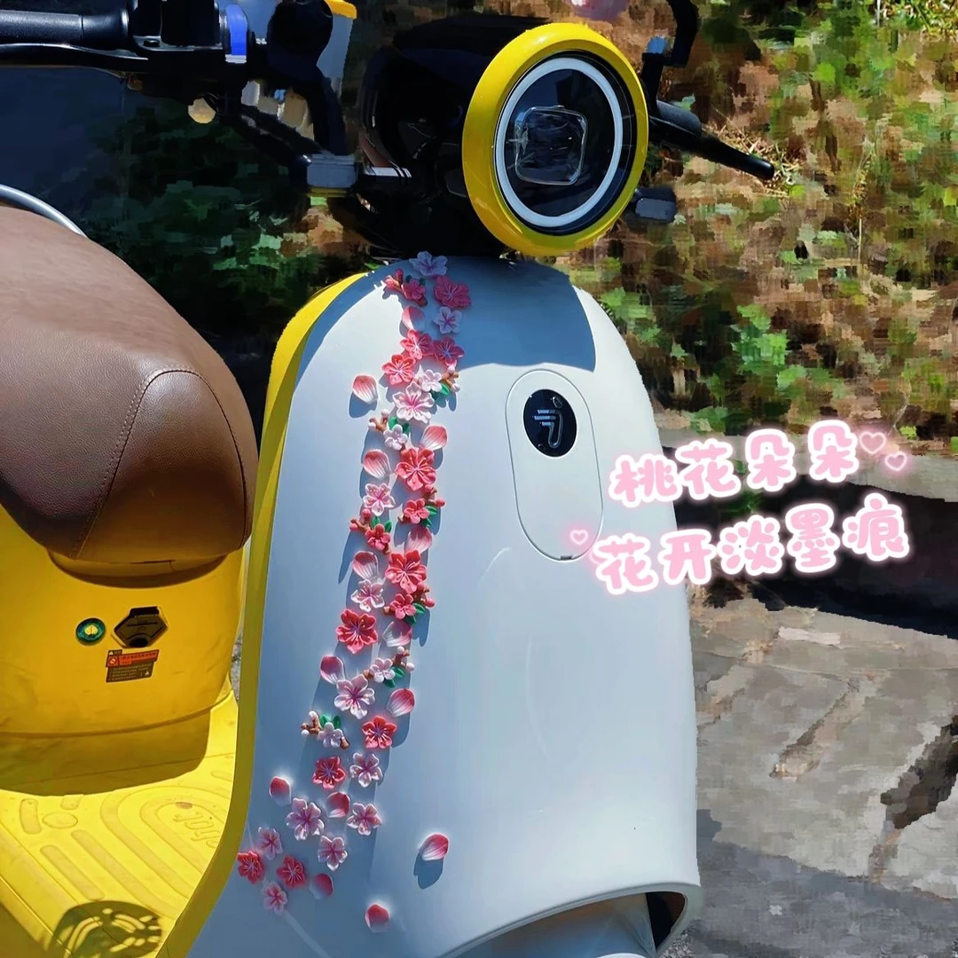 3D立体桃花车贴汽车电动车内饰装饰无痕点胶花朵树脂樱花贴装饰贴