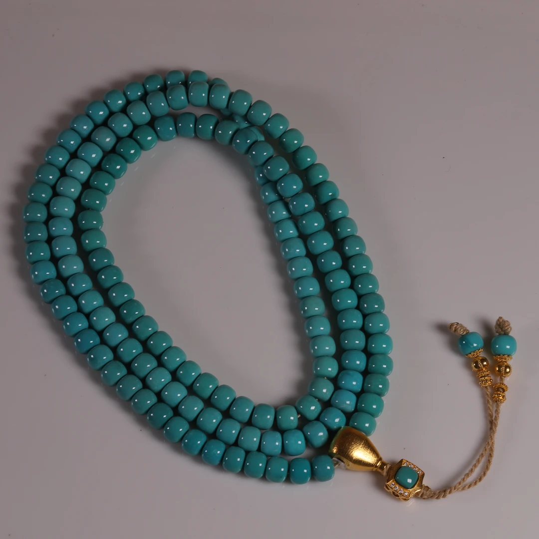 天然原矿绿松石高瓷18K金精品108项链