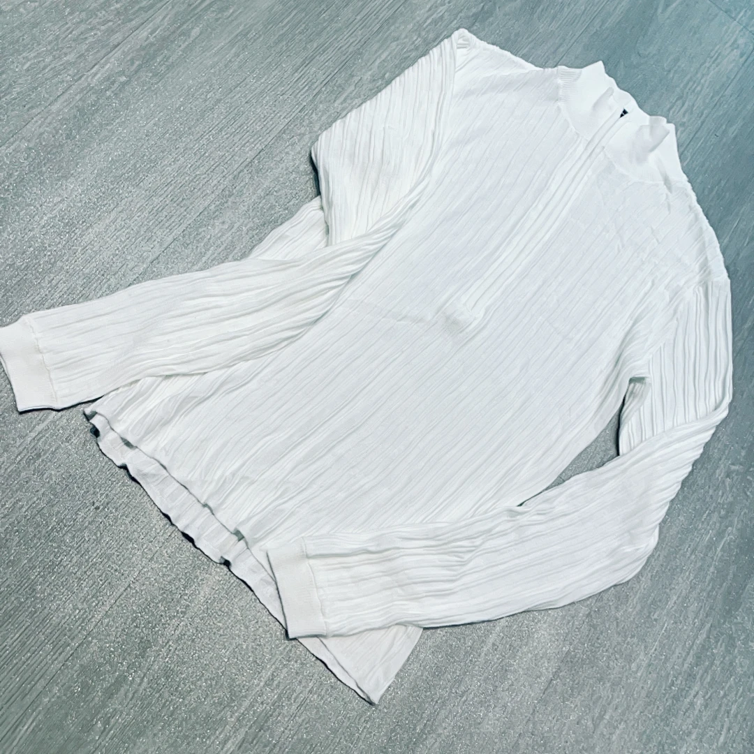 半拉链竖条针织长袖打底衫（瑕疵品）-果梓14