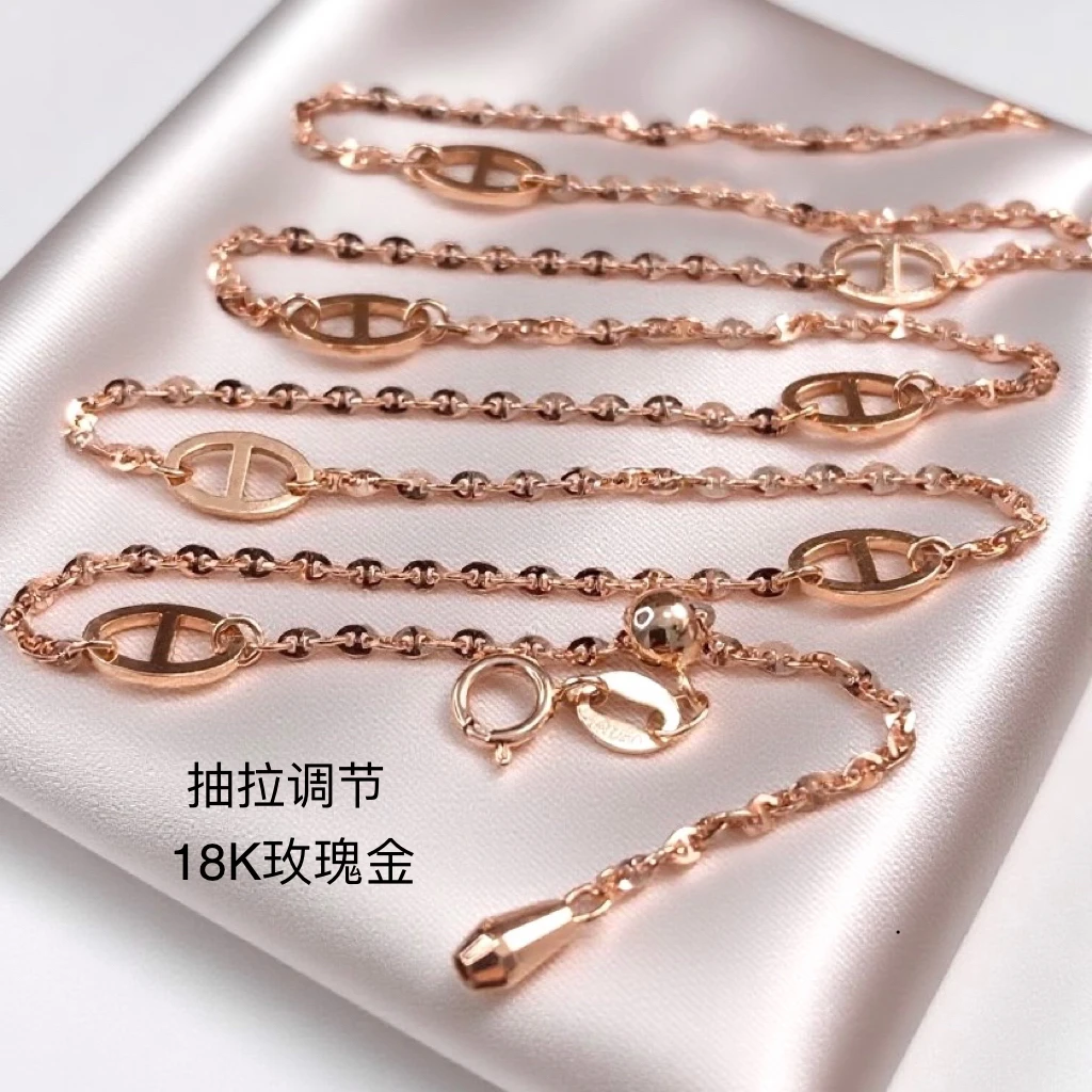 18k金猪鼻子项链素链玫瑰金色彩金链子锁骨链颈饰时尚百搭轻奢INS