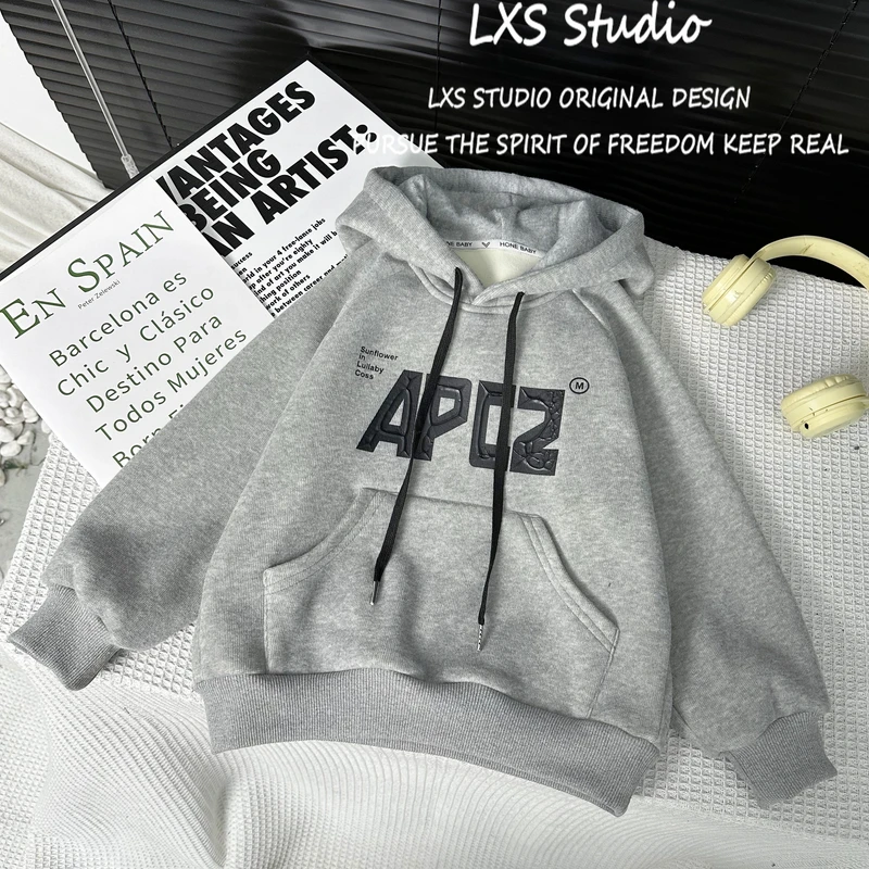 鹿小生童装儿童加绒连帽卫衣秋冬款韩版帅气百搭休闲洋气L837