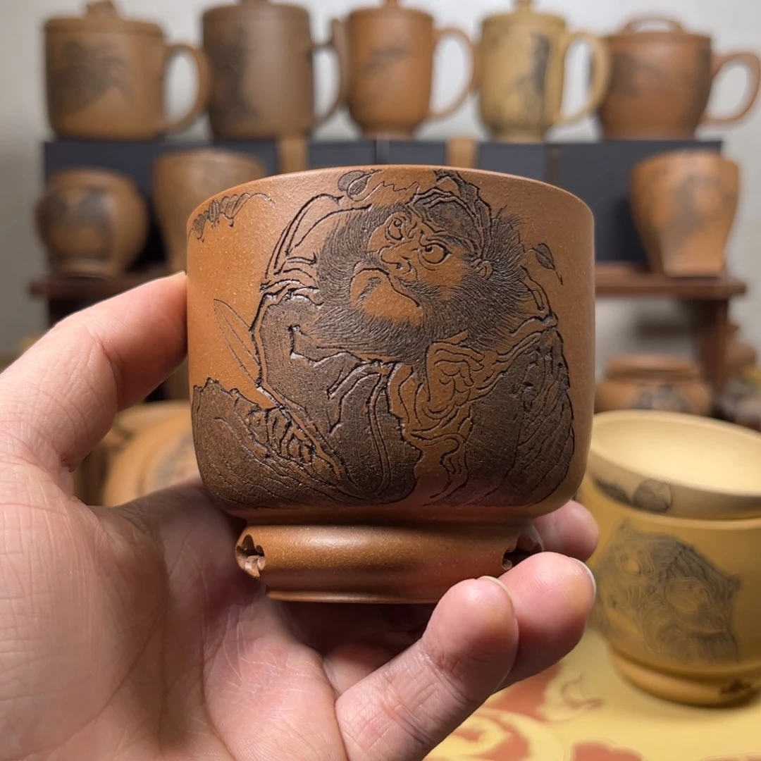 紫砂杯子熊*随单价钟馗刻绘紫砂主人杯