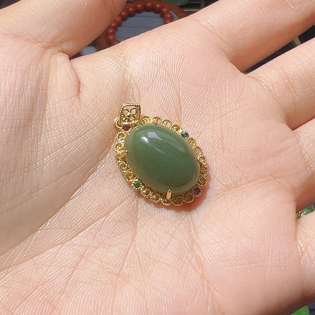 和田玉银S925镶嵌吊坠(不含链)