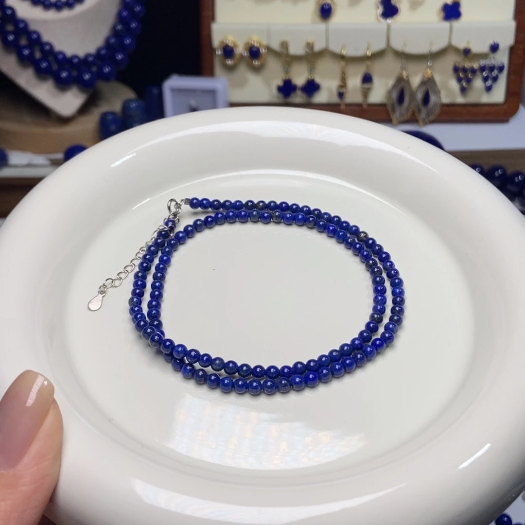 青金石未镶嵌小米珠锁骨链3.5mm