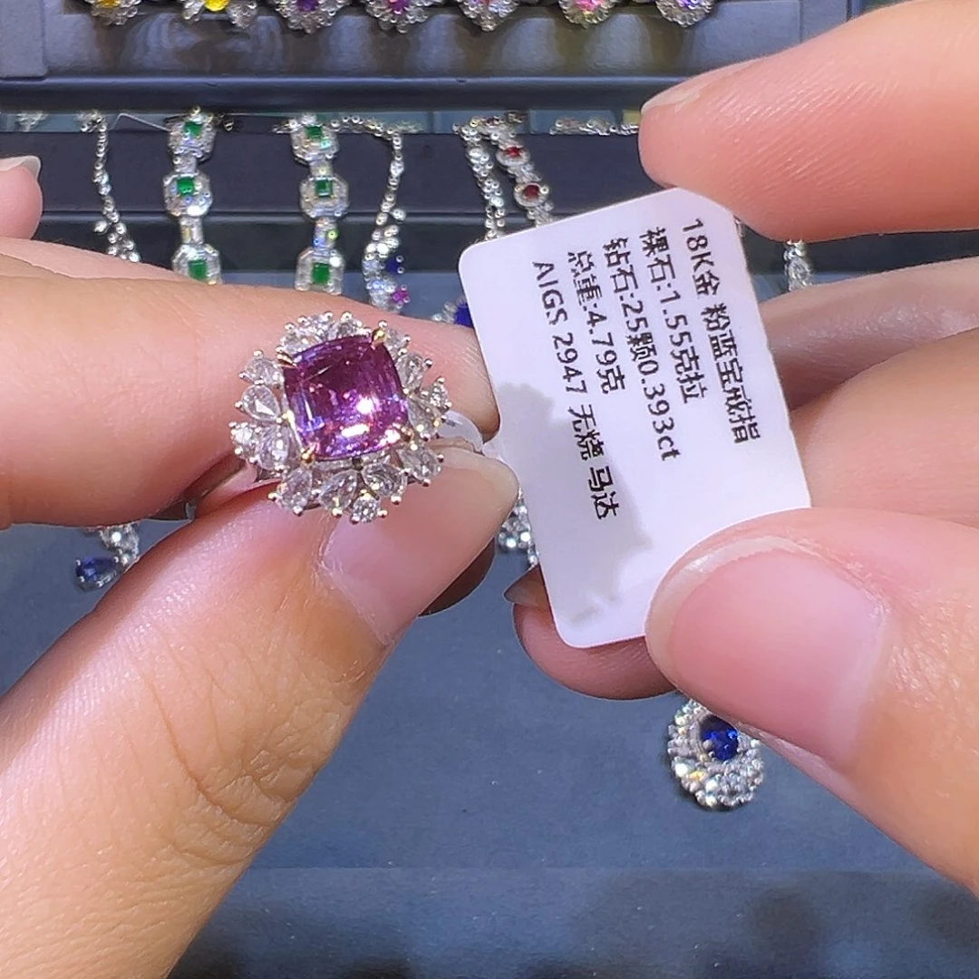 彩色蓝宝石戒指18K金镶嵌