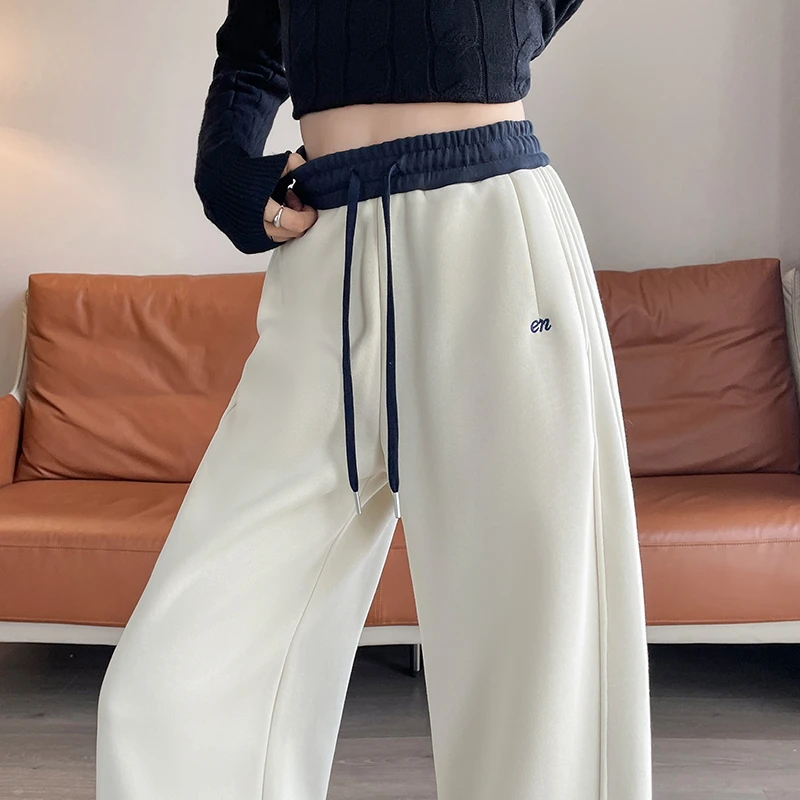 加绒窄版阔腿裤女秋冬季弯刀裤显瘦九分加厚保暖直筒休闲运动卫裤